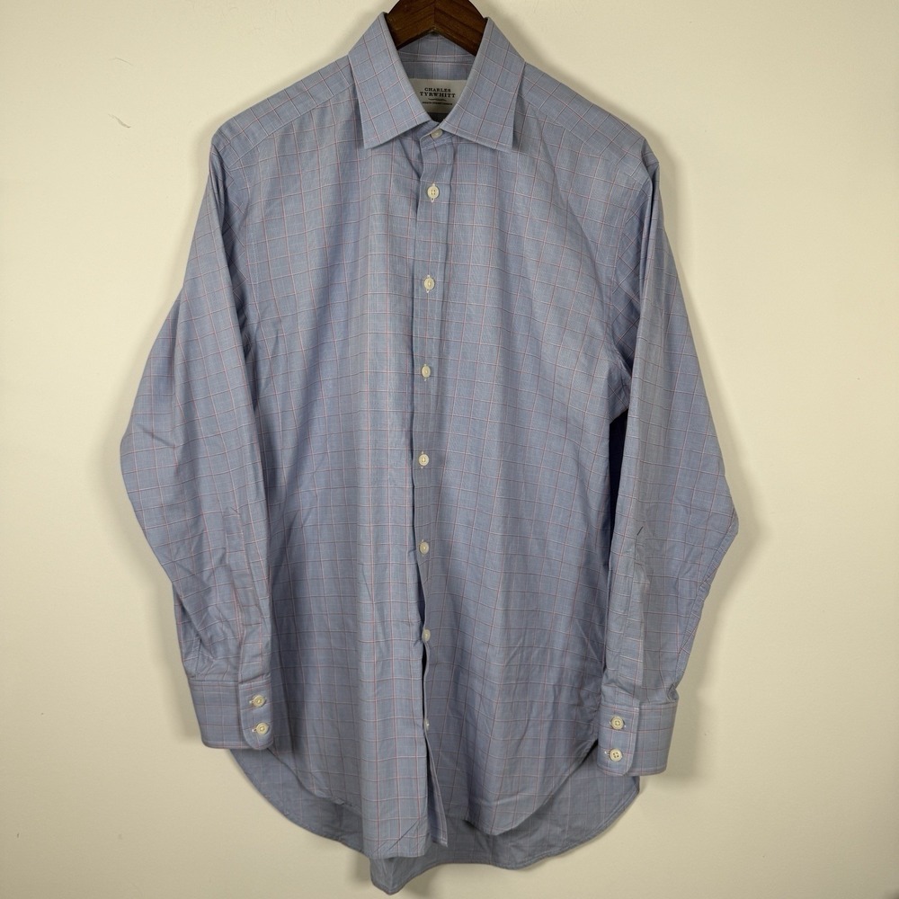 Charles Tyrwhitt Shirt Long Sleeve Career Men's 15.5/33" Blue Red White